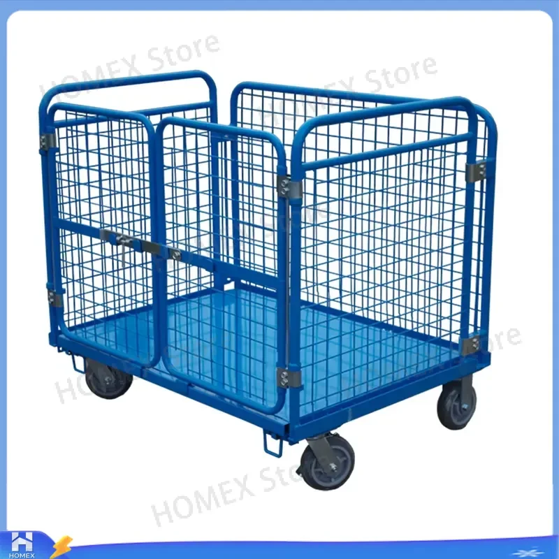 Heavy Duty Four Sided Steel Platform Hand Truck Cart with Universal Wheels Warehouse Cargo Transport Trolley for Easy Moving