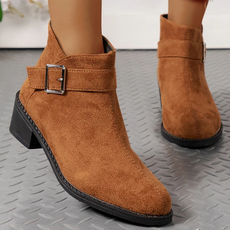 Leopard Suede Ankle Women Chelsea Boots Mid Heels Retro Shoes Designer 2024 Winter New Motorcycle Boots Gladiator Mujer Zapatos