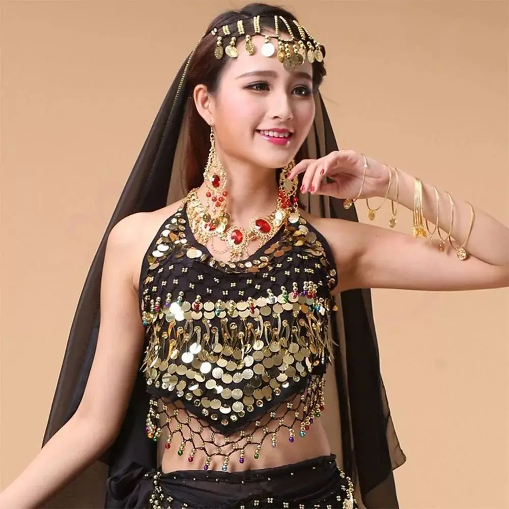 Charming Sequin Belly Dance Bra Tassel Shiny Halter Bra Stage Nightclub Show Costumes Thailand/India/Arab