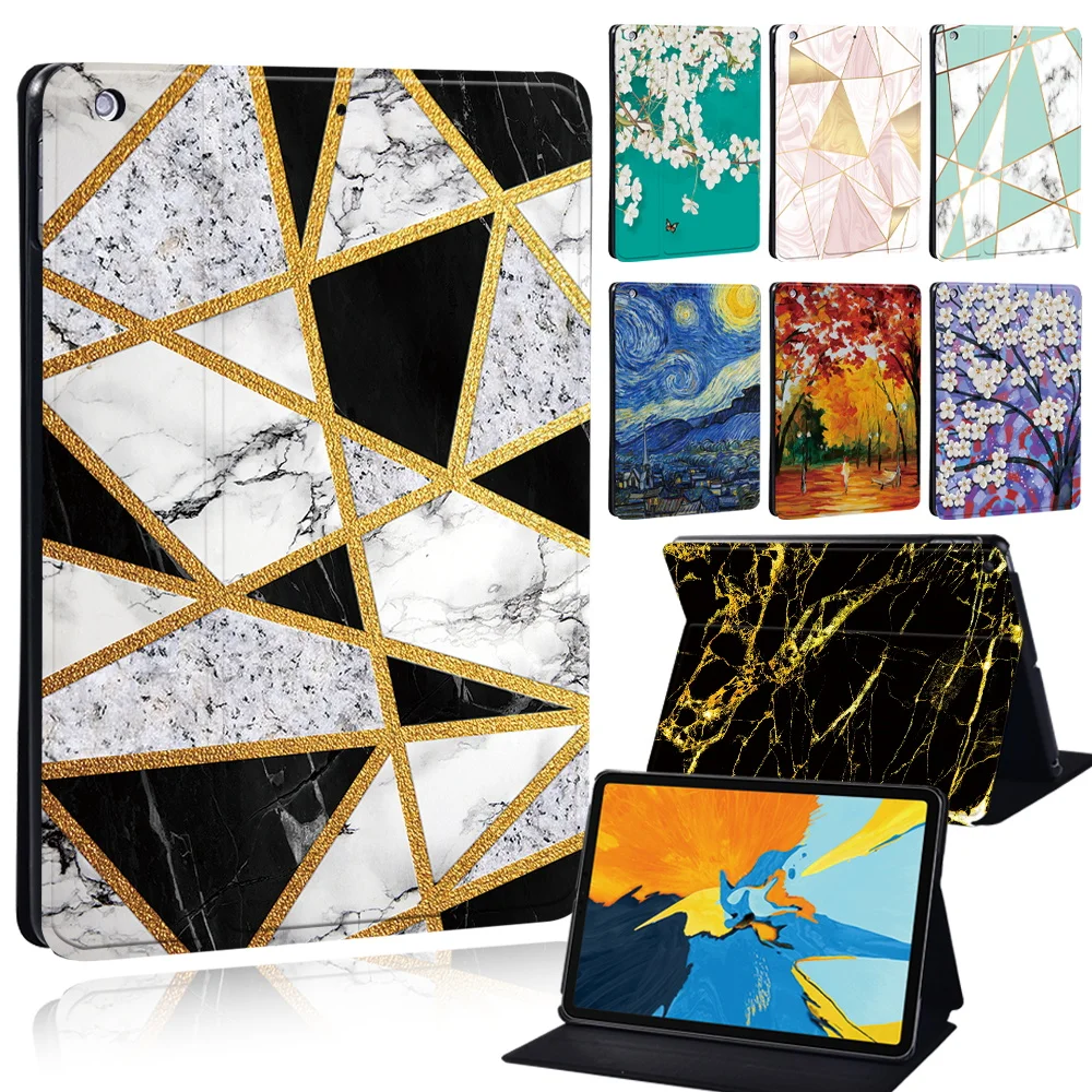 

Tablet Case for Lenovo Tab M10/Tab M10 Plus/Tab E10 /M10 2nd Anti-Fall Funda Geometry&Flag&Paint Series Stand Cover + Stylus