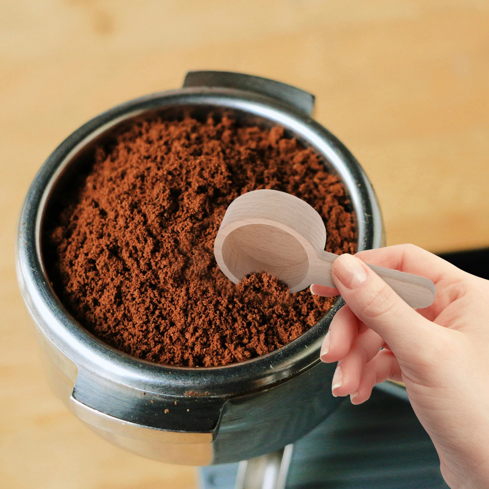 

Small Wooden Coffee Scoop Short Round Japanese Salt Bath Spoon Beech Wood Handle for Grounds Spices Kitchen Condiment Storage