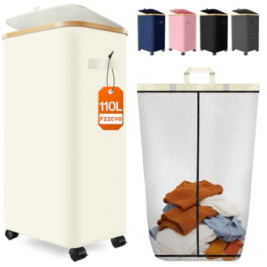 

Корзина для белья на колесиках, большая, со съемным внутренним мешком, складная, для грязной одежды, для общежития