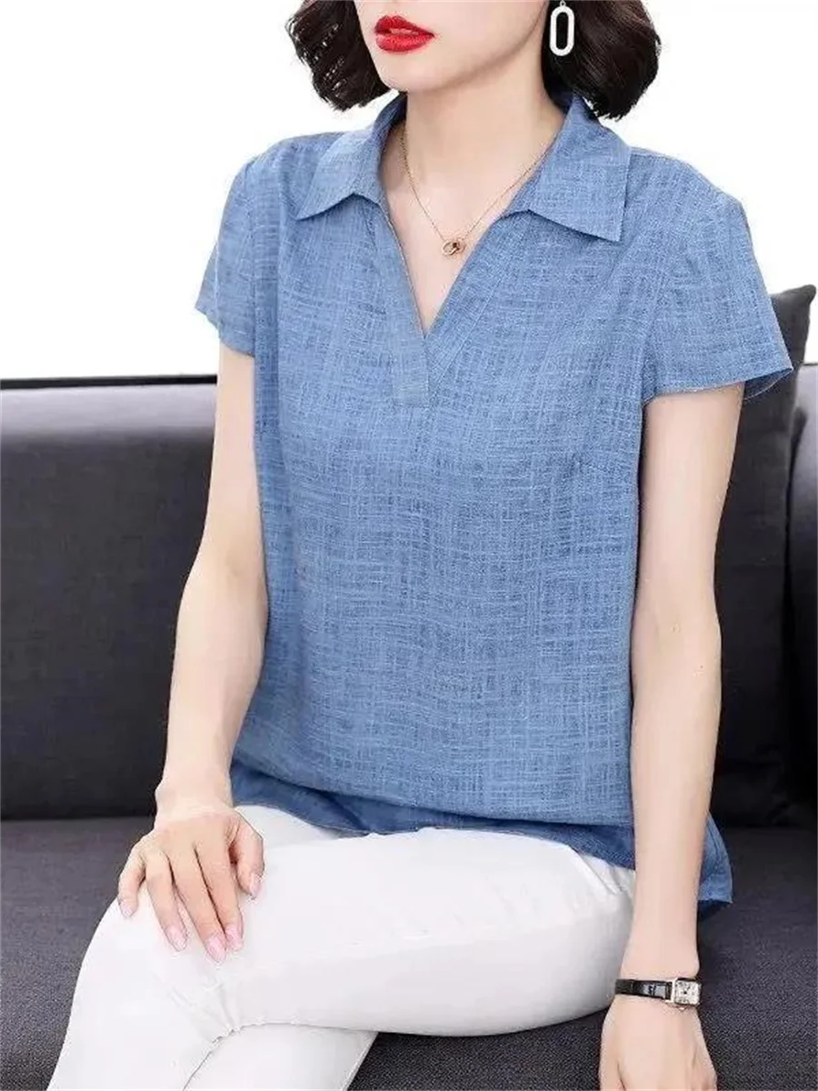 4XL Women Spring Summer Blouses Shirts Lady Fashion Casual Short Sleeve Turn-down Solid Color Blusas Tops TT2137