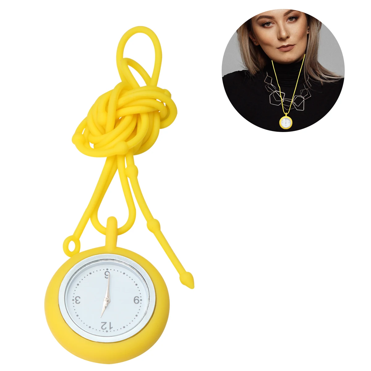 

Watch Silicone Lanyard Quartz Neck Hanging Nurses Watches for Women Yellow Woman