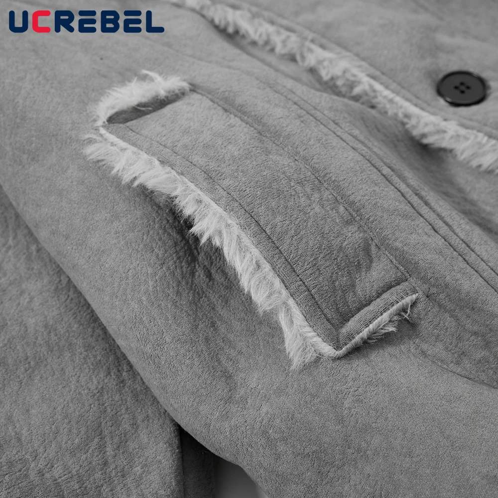 Pánská retro prošívaná bunda s dlouhým rukávem, podzimní a zimní střih, jednobarevná, s tlustým kožešinovým límcem - náhled 5