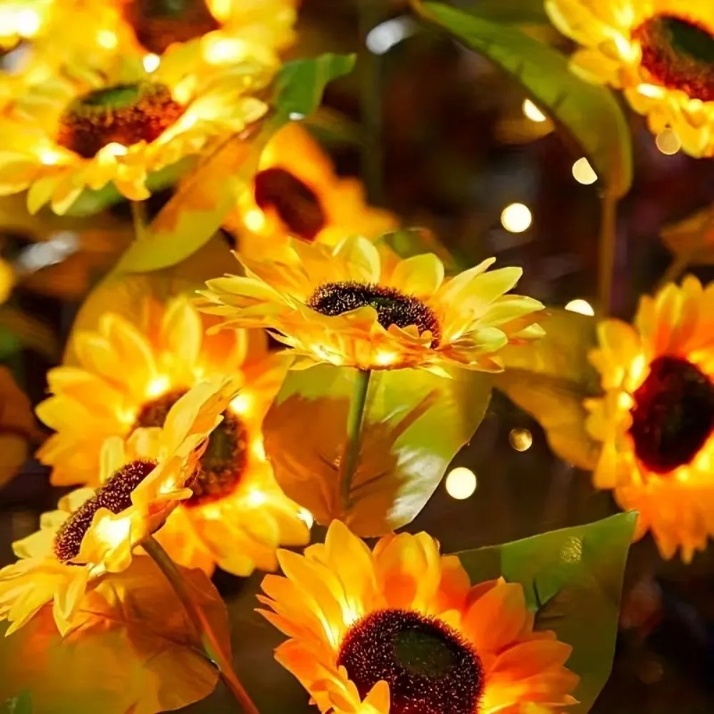 1 Head/3 Heads Solar Sunflower Stake Light, Outdoor Ground Insertion Lawn Light, Used for Courtyard Garden Landscape Decoration