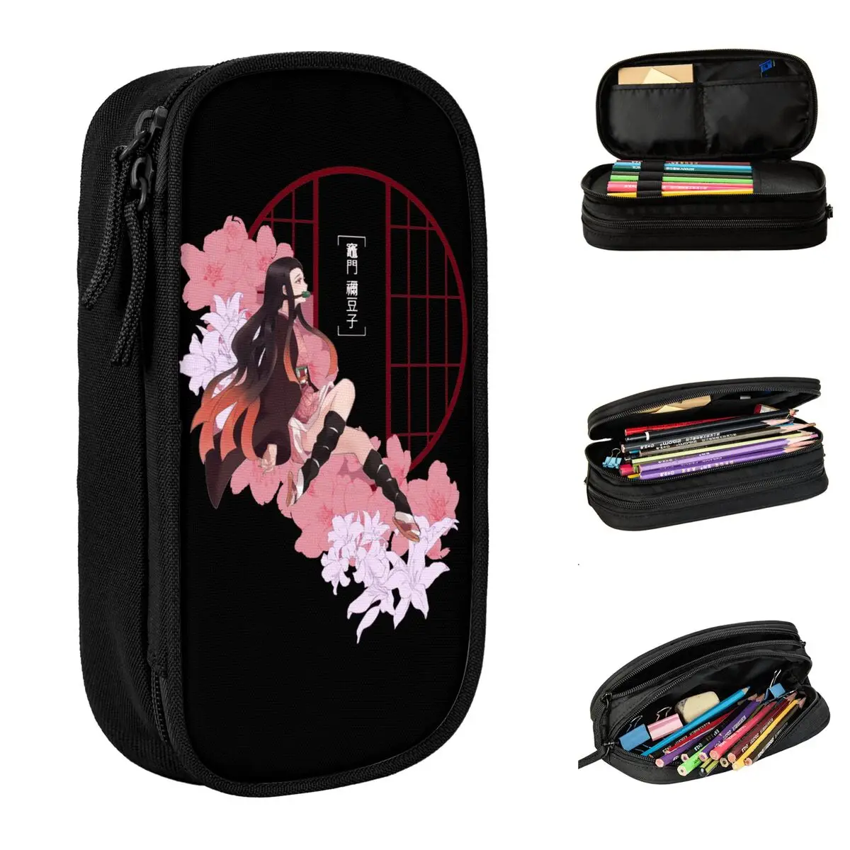 Demon Slayers Anime Pencil Cases Pen Holder Bag for Student Big Capacity Office Zipper Pencil Box