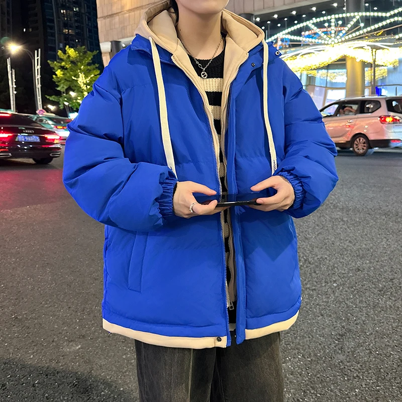 

Japanese Sle Hooded Cotton Jaet Men's Fce Lined Loose High Street Trend Splicing Outerwear Cotton Coat for Men