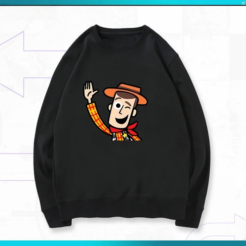 Toy Story Woody Buzz Lightyear Vari stili stampati Felpa con cappuccio girocollo in cotone Top versatile da donna