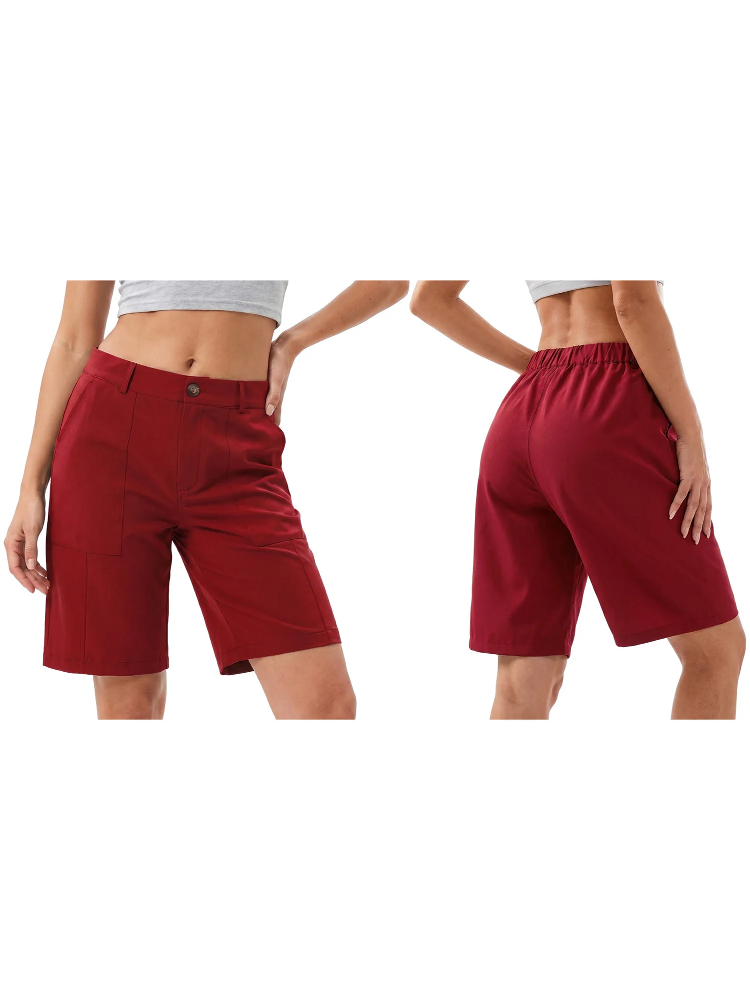 Sommer-Bermudashorts für Damen, lockere, lässige, einfarbige, knielange Shorts mit hoher Taille, Shorts zum Ausgehen – Detail 9
