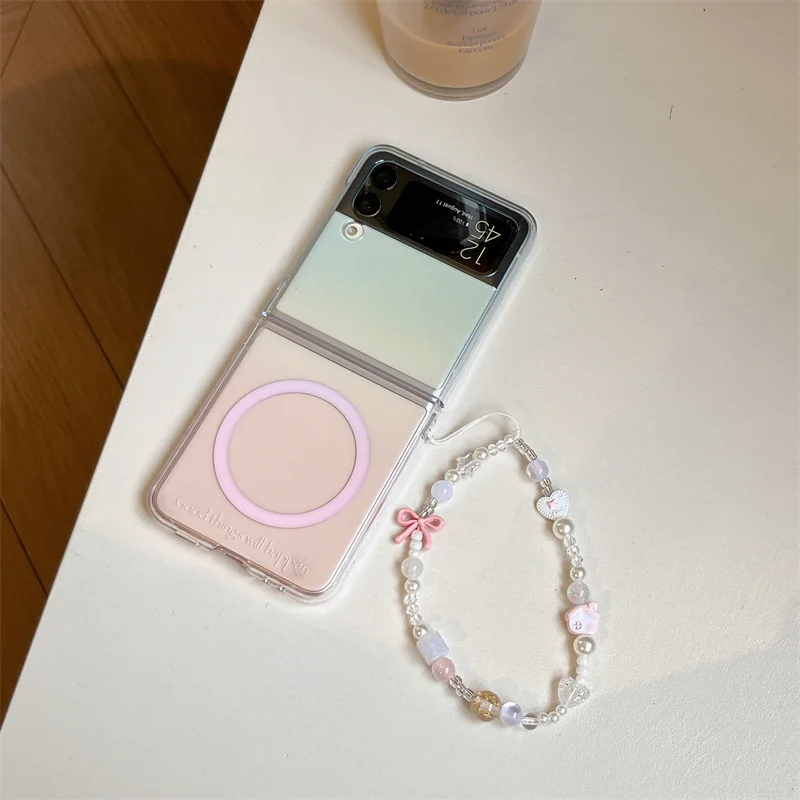 Для Samsung Galaxy Z Flip 7 FE 3 4 5 6, чехол-подставка градиентного цвета с браслетом, магнитный противоударный чехол