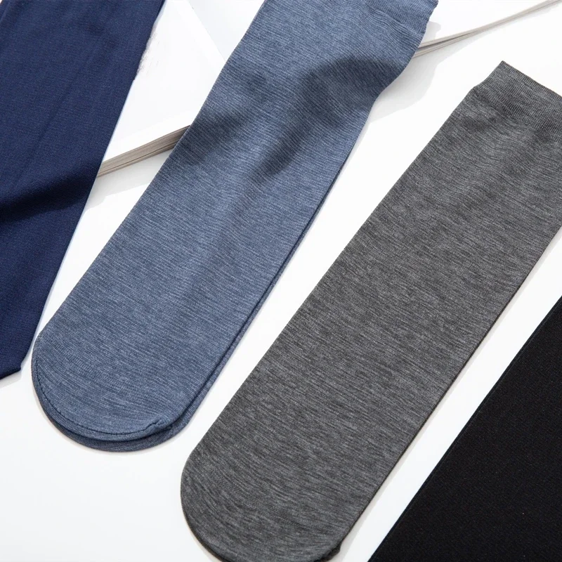 20Pcs Breathable Long Socks Bamboo Fiber Socks Summer Thin Stripe Men Silk Sport  Antibacterial Black Business Men Socks