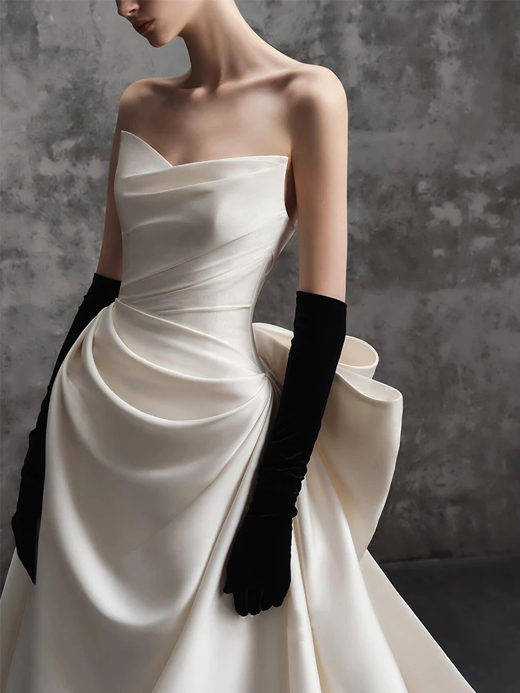 

Princ Sle Wedding Dr Gown Satin Fabric Bridesmaid Skirt with Flowers Handmade Waist Fi Tail Outdoor Lawn Wedding