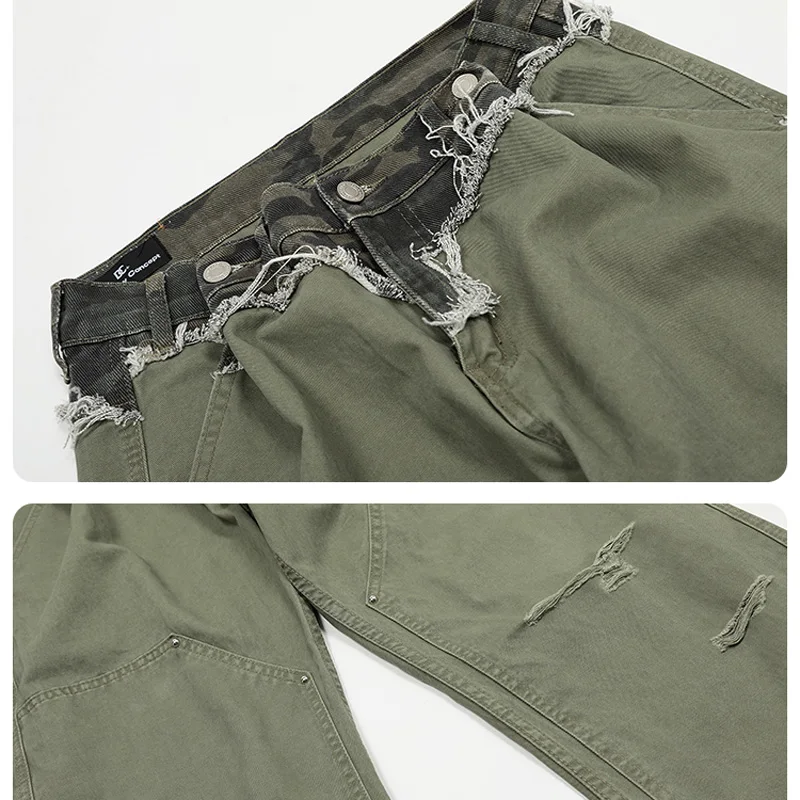 التمويه لصق كسر سراويل قطنية نقية الرجال النساء الشارع الشهير موضة الهيب هوب فضفاض عادية كلينفيت البضائع السراويل بنطلون