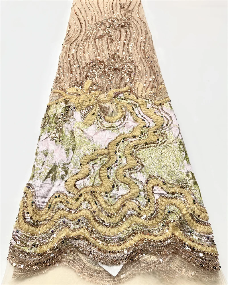 African Beads Lace Fabrics Latest Sequins Lace Fabric 5 Y High Quality 2026 Green Lace Fabric Nigerian Wedding Dress For Woman
