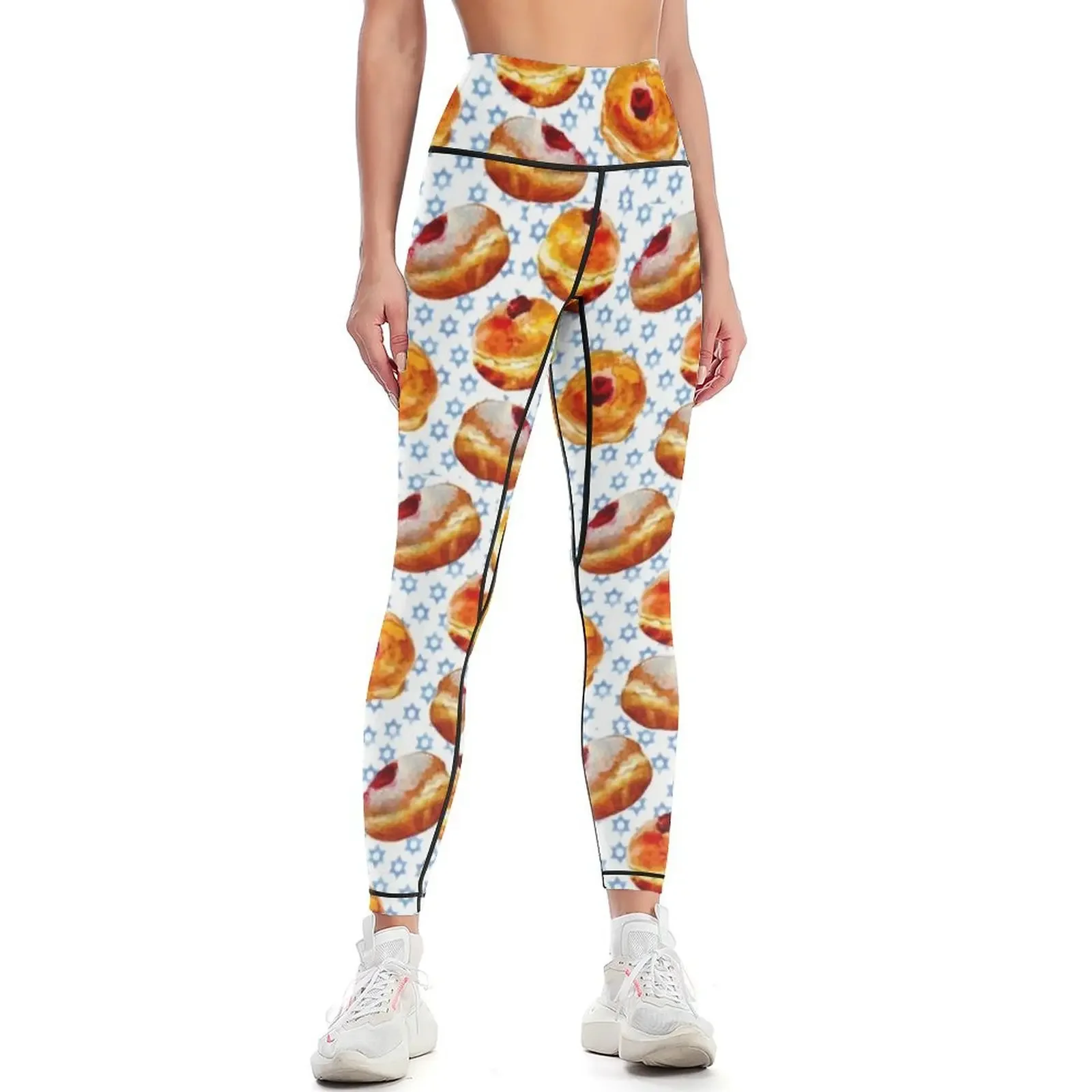 

My Bubbie & Hanukkah Jelly Doughnuts Pattern (Hanukkah Sufganiyot) Leggings for girls Sports pants woman Womens Leggings