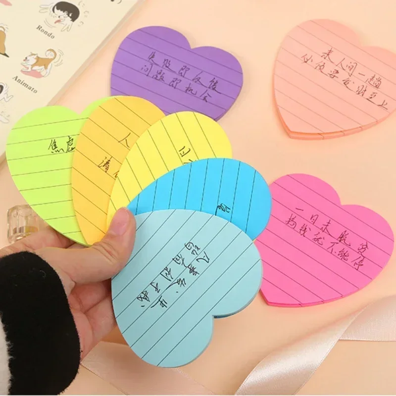 8 Colors 240 Sheets Heart Shaped Sticky Notes Love Horizontal Line Fluorescent Color Creative Student Supplies