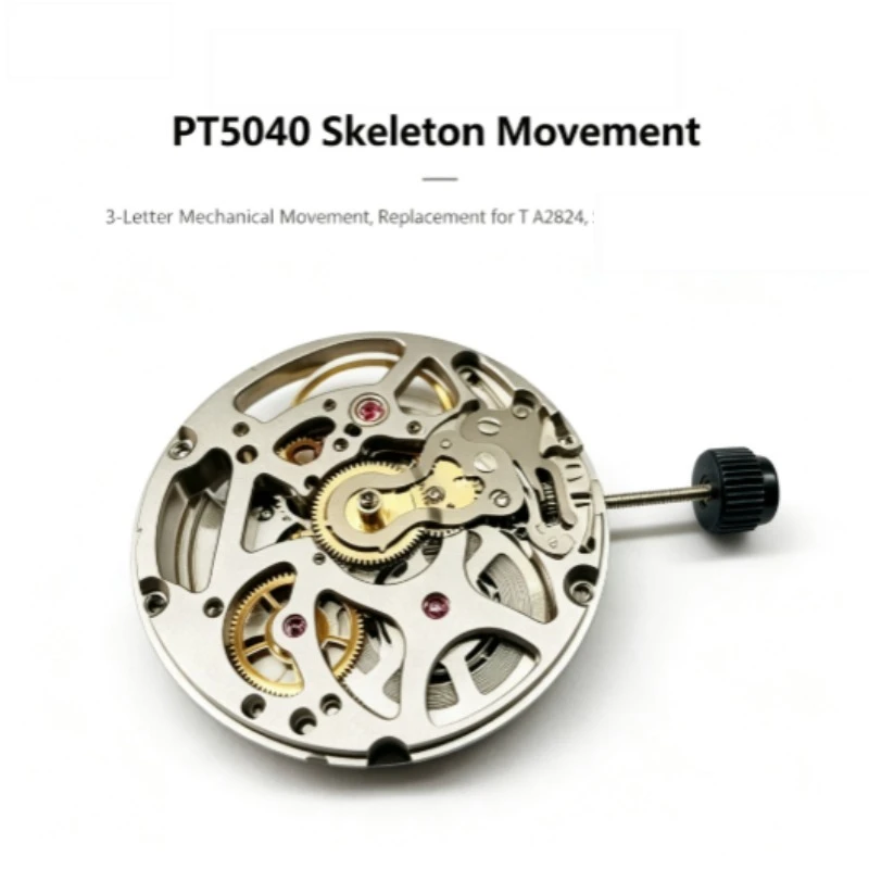 For PT5404 Skeleton 3 O'clock Date Automatic Mechanical Movement Compatible with PT5000 2824 Watch Parts