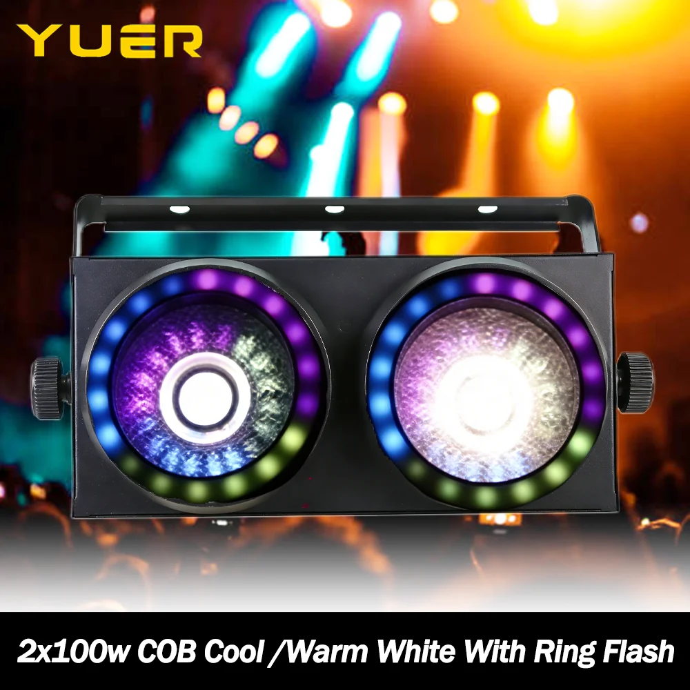2x100w COB Cool /Warm white Audience Light with ring flash effect Flicker free PWM strobe DMX Sound control for DJ Disco bar