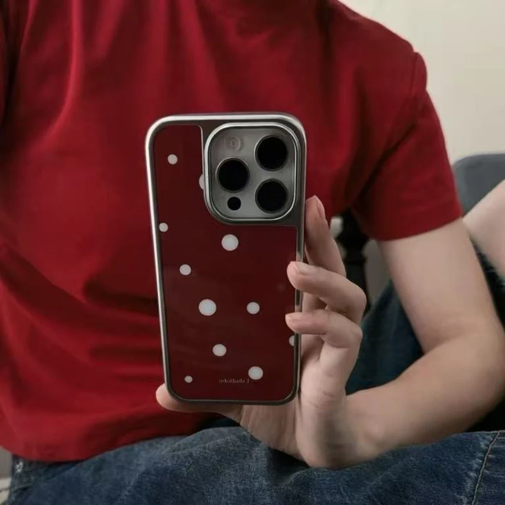 Coreano ins simples vermelho branco bolinhas caso de telefone para iphone 17 16e 16 15 14 13 12 11 ar pro max x xr xsmax 8 plus capa luxo