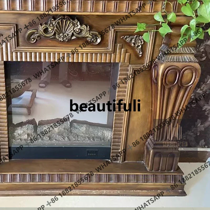 وصل حديثًا خزانة موقد من الخشب الصلب الأمريكي الداكن بطول 1.5 متر، فرن تسخين مزخرف، ديكور أساسي #5