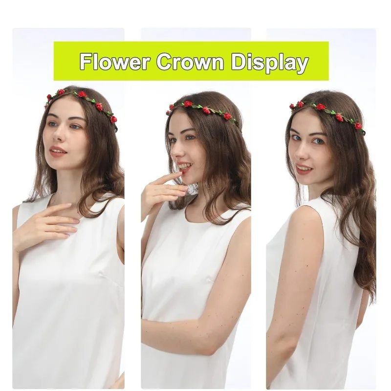 تيجان زهرة الورد الملونة المتنوعة (15 عبوة) - عصابات رأس إكليل بوهيمية متعددة الألوان لقضاء العطلات/الحفلة/الزفاف/المهرجانات