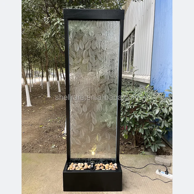 Waterfall Fountain clear Glass with Black Base Indoor and Outdoor Decoration , Garden Waterfall