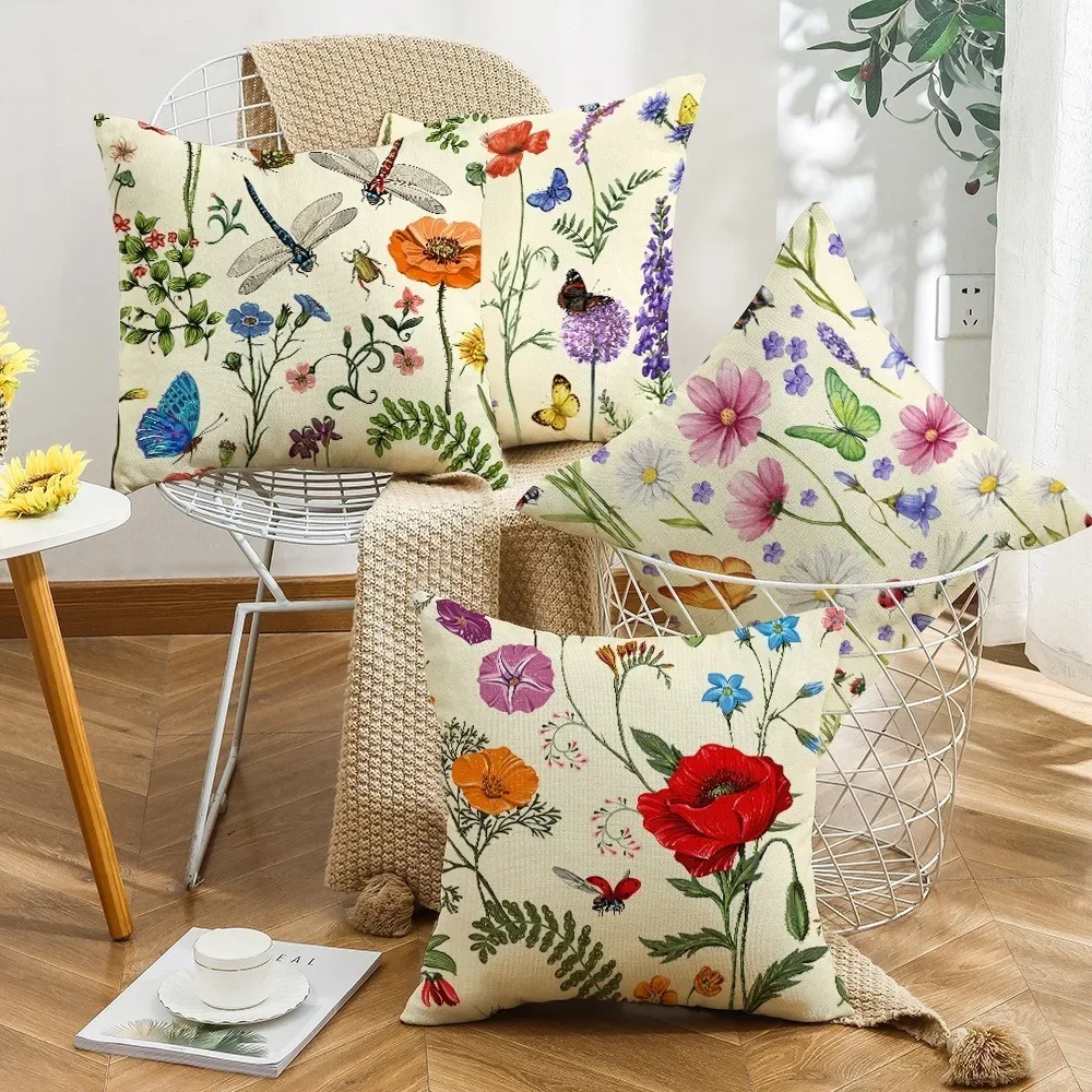 

1pc Outdoor Patio Throw Pillow Covers Summer Spring Garden Flowers Farmhouse Décor Outside Furniture Swing Seat Bench Chair