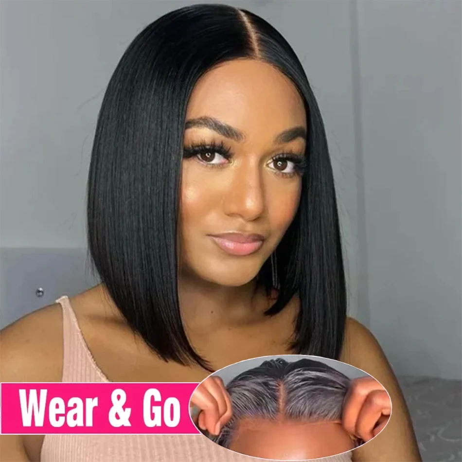 Wear And Go Gerade Bob Günstige Perücke Spitze Frontal Echthaar Perücken 100 % brasilianische leimlose kurze Bob Perücken für Frauen 180 % Dichte