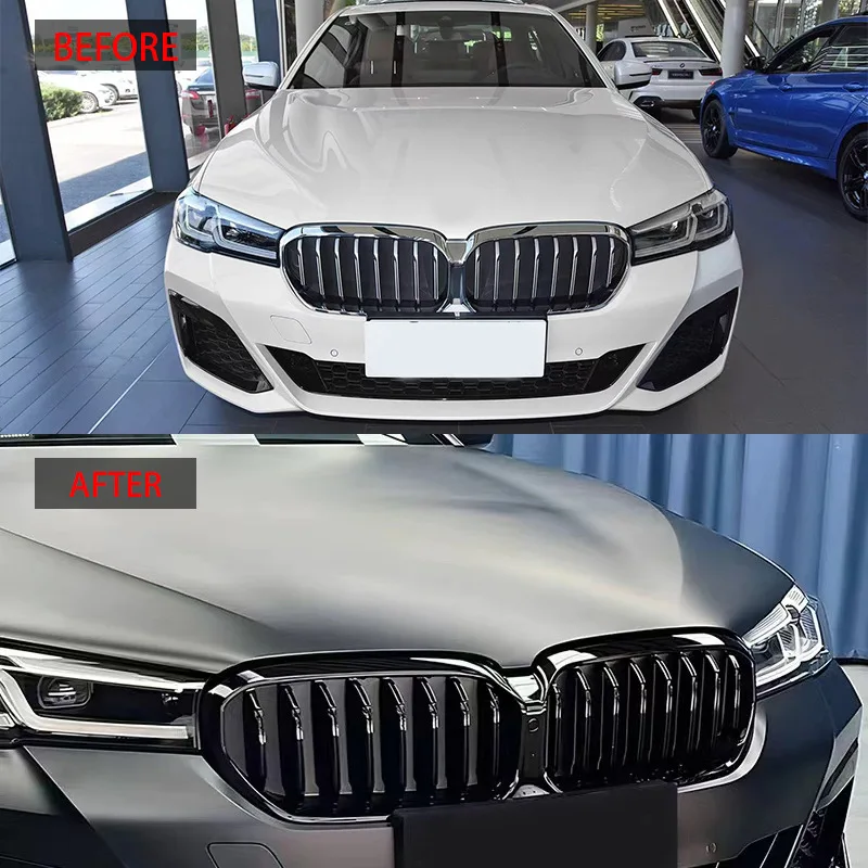 

For 2021-2023 BMW 5 Series G30 Single Line ABS Plastic Racing Grille Body Kit Direct Replacement Gloss Black