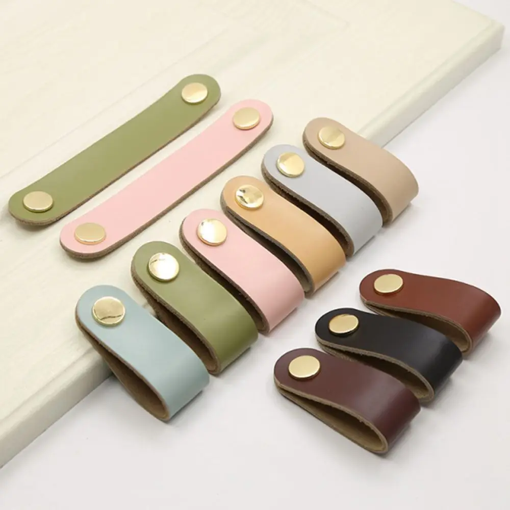 

Artificial Leather Environmentally Hardware Kitchen Wardrobe Cabinet Door Pulls Drawer Handle Furniture Knobs Leather Handle