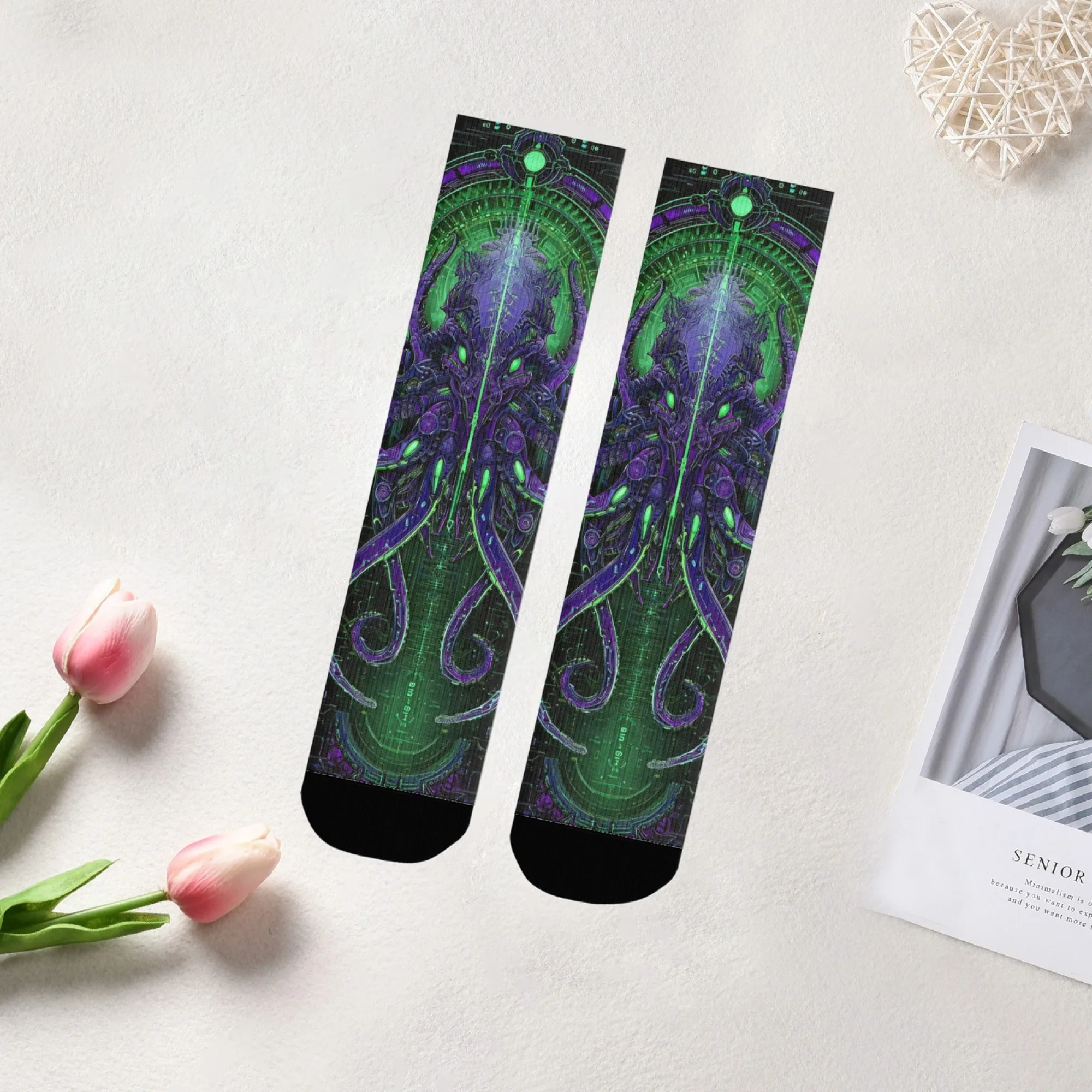 Mechanical Octopus Socks Durable Lightweight Wrinkle-Resistant Men's Socks Cycling Hiking Camping Cyber Fashion Novelty Socks