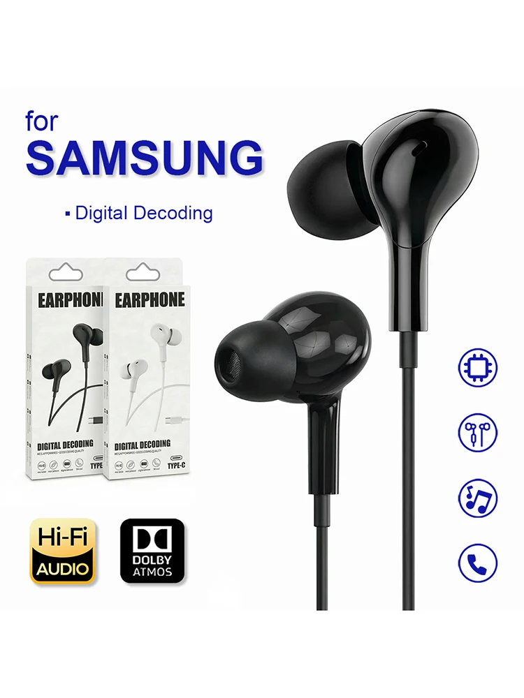Przewodowe słuchawki USB Type C HiFi douszne Hi-Res Audio z mikrofonem, przewodowy zestaw słuchawkowy do Samsung Galaxy S26 S25 S24 S23 S22 Ultra — zdjęcie produktu 7