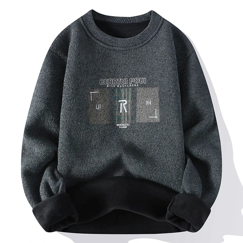 2023 Autumn and Winter Men's Plush and Thick Sweater Loose and Casual Korean Version Versatile Knit Sweater for Warmth and Layer