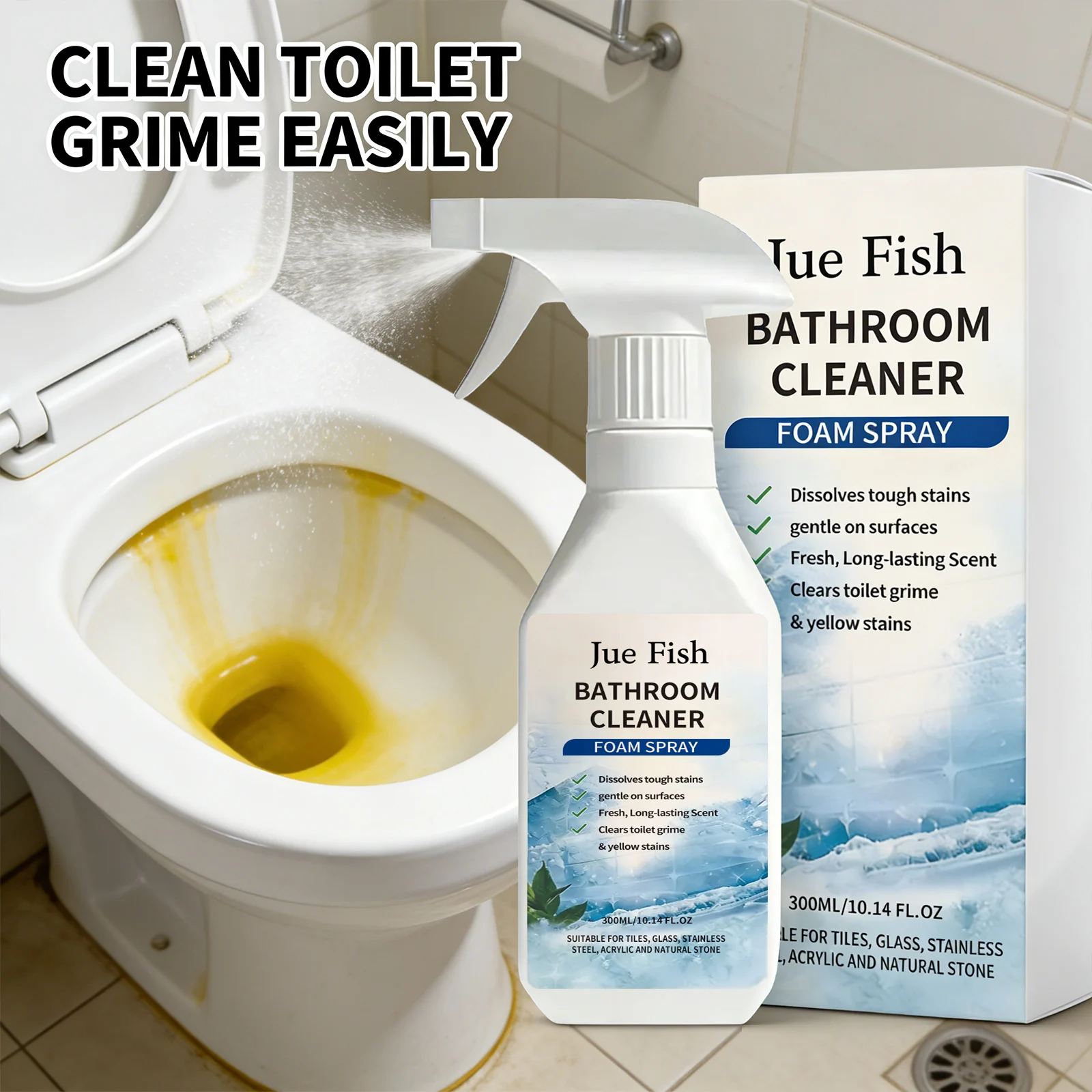 

Bathroom Cleaning Foam Spray Dissolving Tough Stains Removing Yellowing Freshing Long-Lasting Fragrant Suitable for Tiles Glass