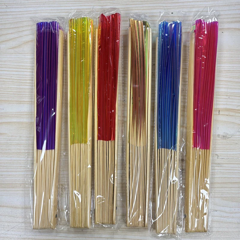 

1Pc PVC Tai Chi Fan 33cm Bamboo Fan Handheld Summer Cooling Laser Kung Fu Folding Fan Craft Gifts Stage Performance Dance Party