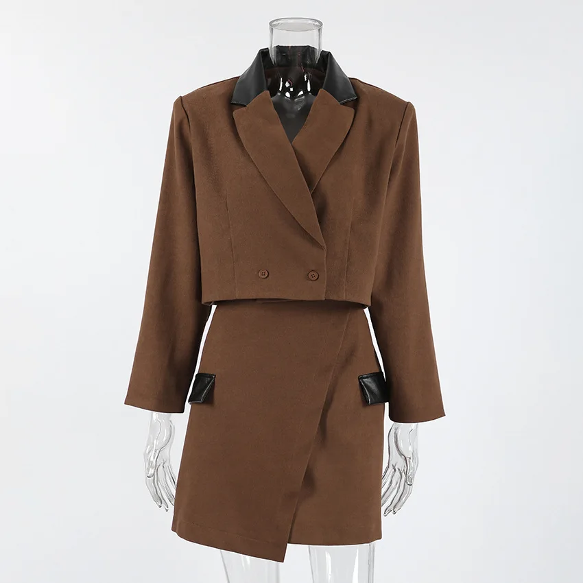 Conjuntos de vestido estilo dinheiro antigo feminino elegante marrom terno formal vintage tweed terno de escritório feminino outono 2 peças conjuntos para senhora