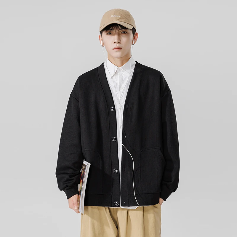 

Loose Men's Cardigan Sweatirt Large Size Spring Autumn Polyester Fiber V-ne Long Sve Ciwalk Casual Outerwear
