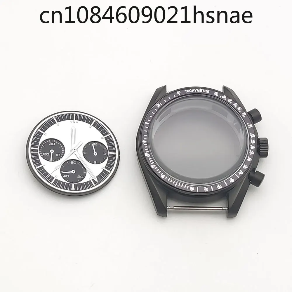 40MM assembled watch case + dial + needle matte black VK63 case, three-eye stainless steel quartz case