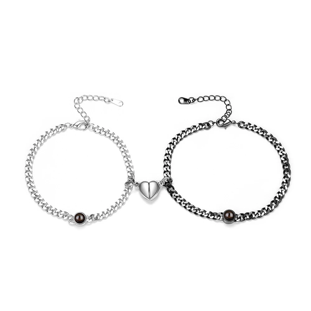 

Dropshipping 925 Silver Bracelet 100 Languages I Love You Geometric Cuban Chain Projection I Love You Couple Gifts Zircon