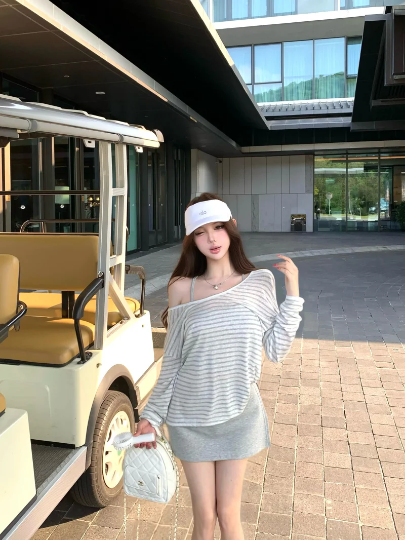 

Kumikumi Spring 2026 Women's Loose Fit Striped Dress Top And Bottom Two Piece Set Long Sleeve Shirt Style Casual Fashion