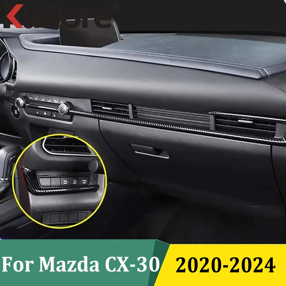 لمازدا CX30 CX-30 2020-2024 ألياف الكربون الداخلية لوحة مركز التحكم قطاع غطاء الكسوة صب التصميم اكسسوارات السيارات LHD #1
