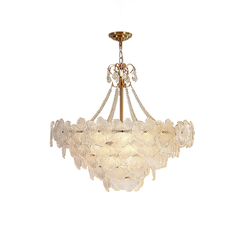 

French Princess Room Crystal Chandelier, Light Luxury Art Petal Villa Cream Wind Bed And Breakfast Chandelier