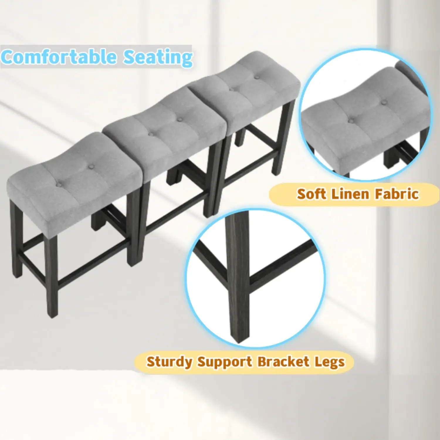 Farmhouse Counter Height Dining Set - Wood Table with Outlet & 3 Upholstered Stools, Black