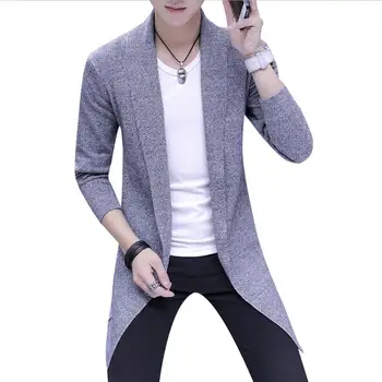 Hot Sale Sweater Men's Long Knit Sweater Jackets Solid Color Sweatercoat