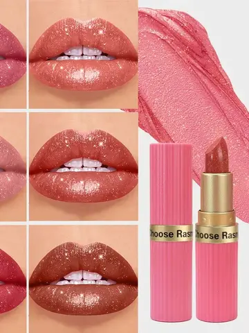 Pearlescent Pink Glitter Velvet Lipstick Metallic Waterproof Long Lasting Matte Shimmer Diamond Lipstick Women Makeup Cosmetic