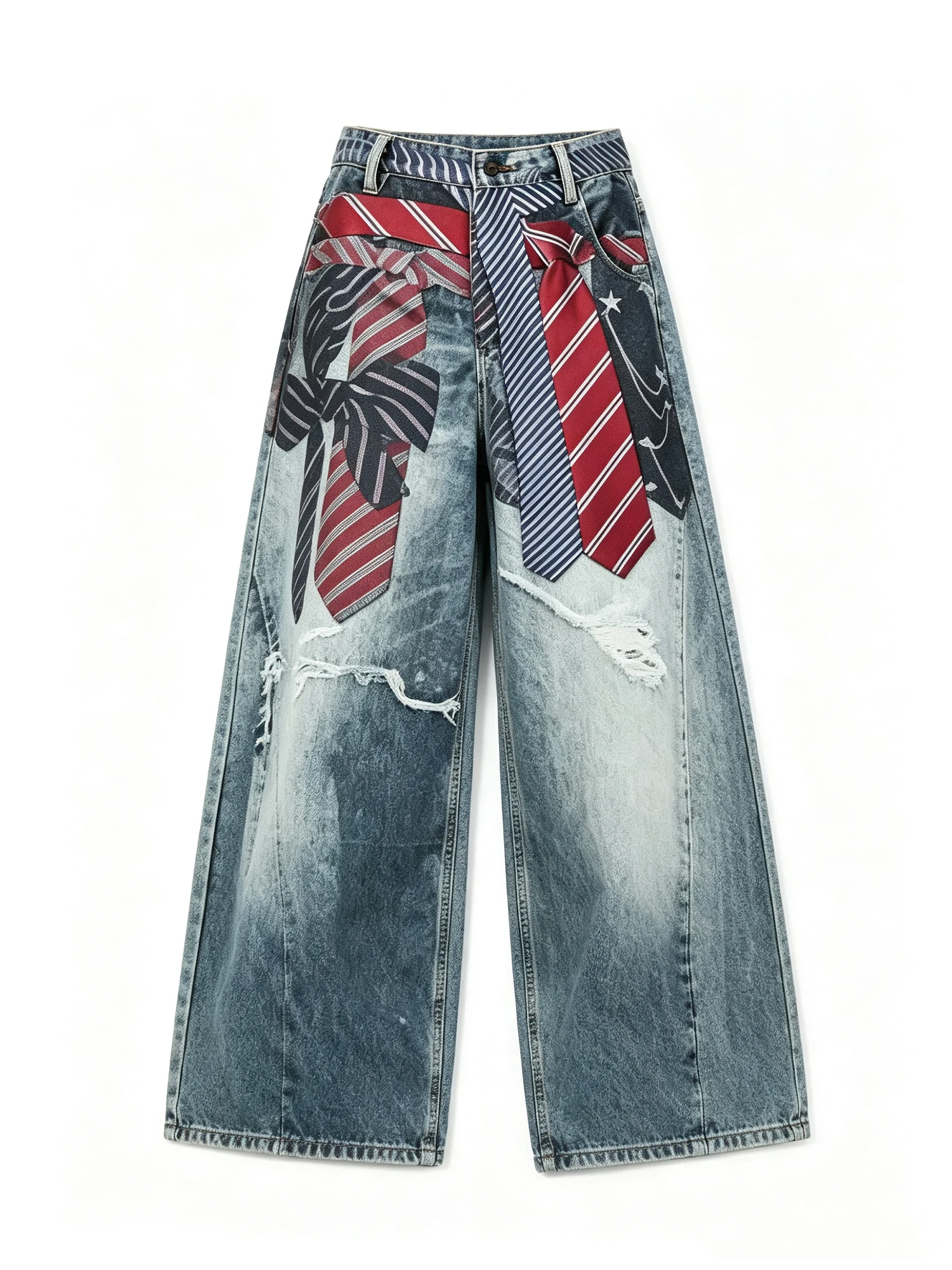 Women's Blue Jeans Y2k Gyaru Punk Oversize 3D Print Denim Pants Vintage Hiphop Grunge Baggy Denim Trousers Alternative Clothes