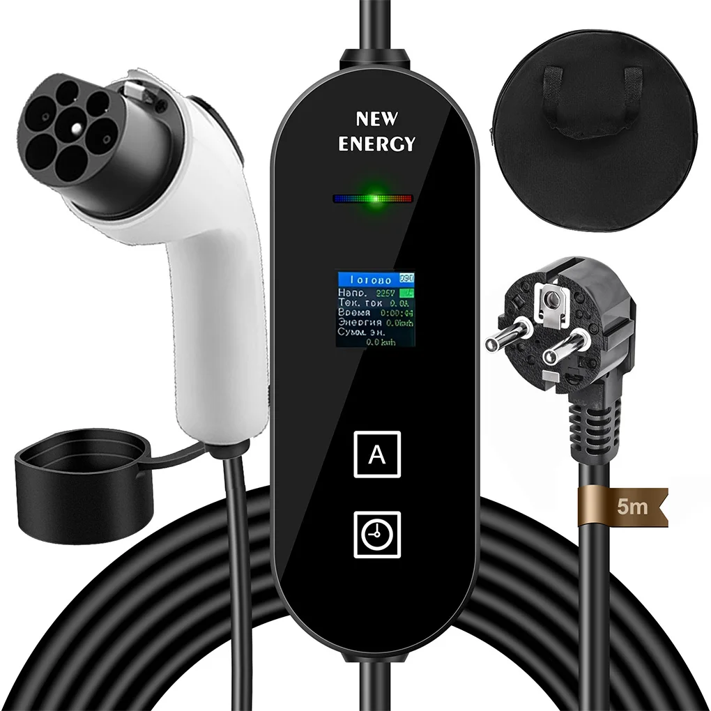 

3.5KW 16A Portable EV Charger GBT Ev Charger 5M Charging Cable For Electric Car Russian Display Portable Charging Box