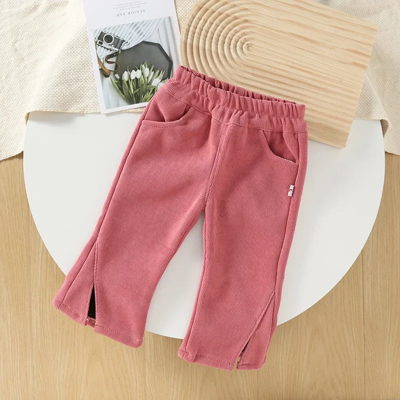 Baby girl clothes velvet winter new split-ended flared pants autumn and winter casual versatile trousers