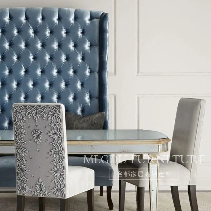 Solid wood fabric restaurant sofa pull button high back leisure card seat hotel studio club reception chair